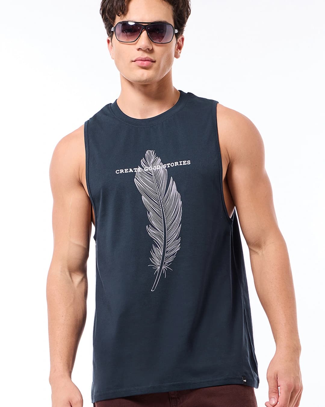 Buy Men's Blue Create Good Stories Graphic Printed Oversized Vest Online at Bewakoof | Bewakoof Buy Men's Blue Create Good Stories Graphic Printed Oversized Vest Online at Bewakoof | Bewakoof