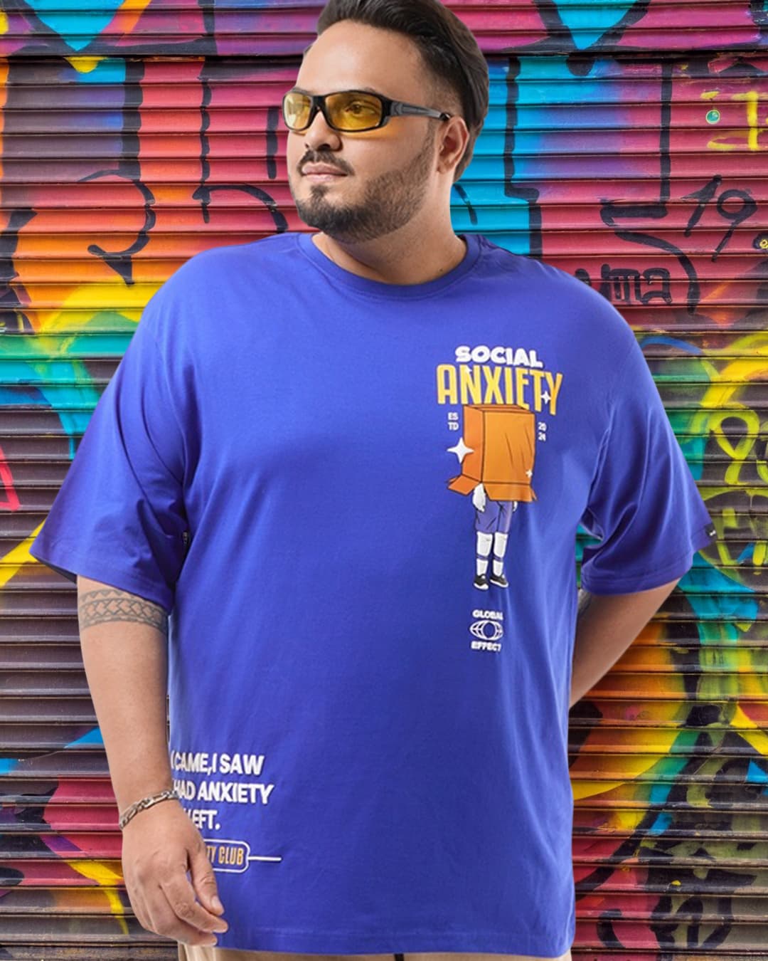 Buy Men's Blue Social Anxiety Graphic Printed Oversized Plus Size T-shirt Online at Bewakoof Buy Men's Blue Social Anxiety Graphic Printed Oversized Plus Size T-shirt Online at Bewakoof