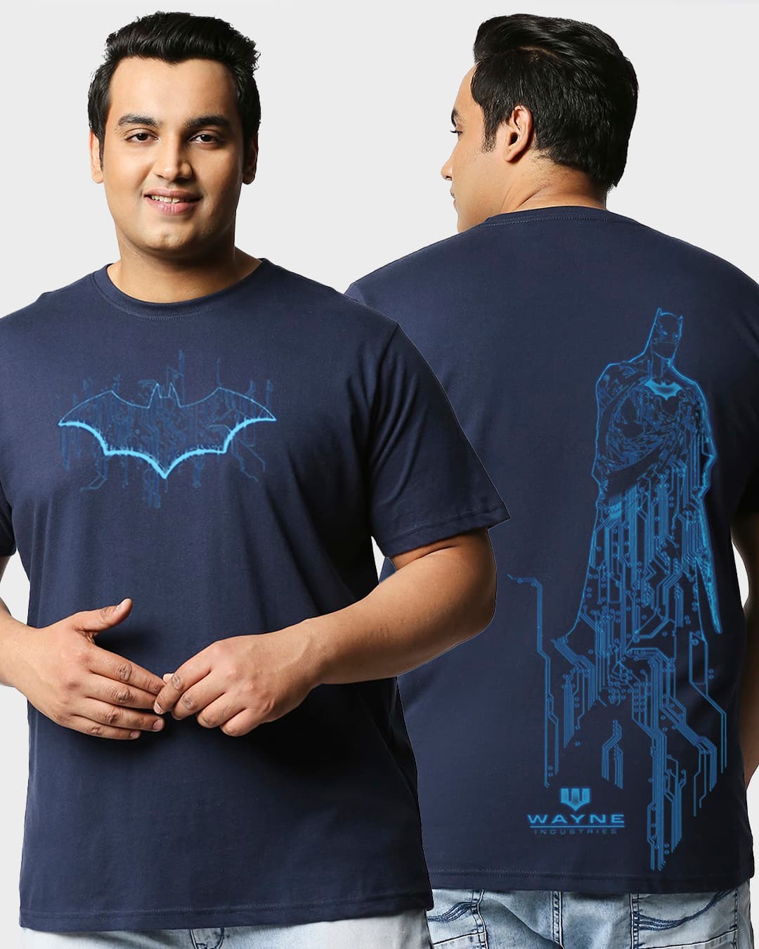 Buy Men's Blue Wayne Tech Graphic Printed Plus Size Oversized T-shirt Online at Bewakoof Buy Men's Blue Wayne Tech Graphic Printed Plus Size Oversized T-shirt Online at Bewakoof