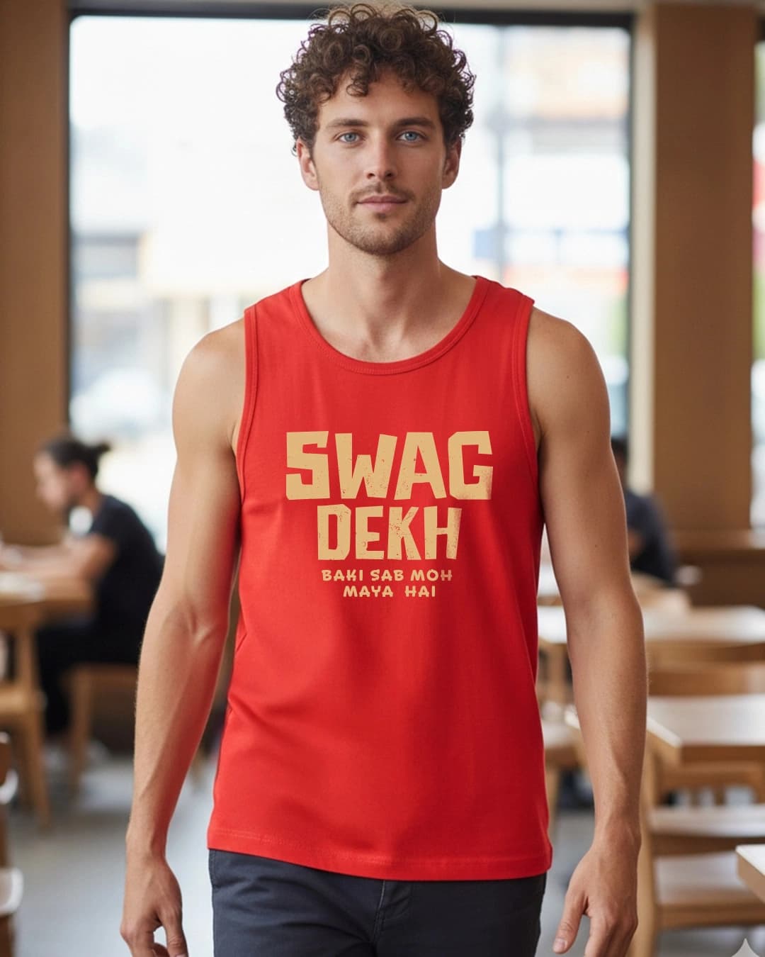 Buy Men's Bold Red Swag Dekh Typography Vest Online at Bewakoof | Bewakoof Buy Men's Bold Red Swag Dekh Typography Vest Online at Bewakoof | Bewakoof