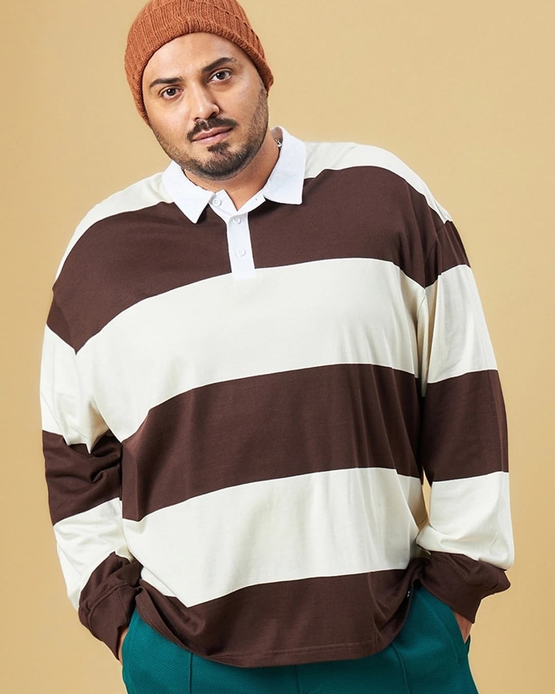 Buy Men's Brown & Beige Striped Oversized Plus Size Polo T-shirt Online at Bewakoof | Bewakoof Buy Men's Brown & Beige Striped Oversized Plus Size Polo T-shirt Online at Bewakoof | Bewakoof