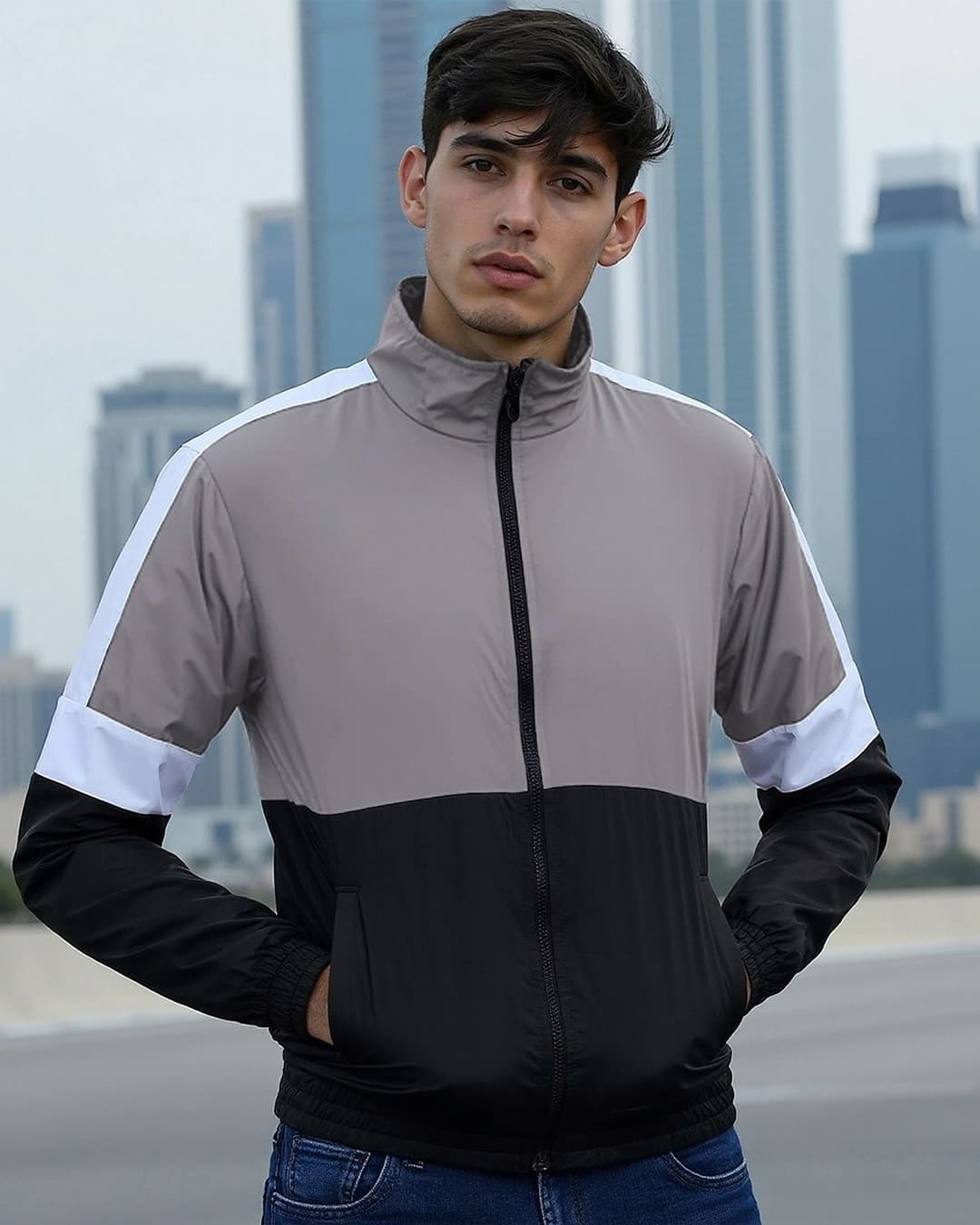 Buy Men's Grey & Black Color Block Windcheater Jacket Online at Bewakoof | Bewakoof Buy Men's Grey & Black Color Block Windcheater Jacket Online at Bewakoof | Bewakoof