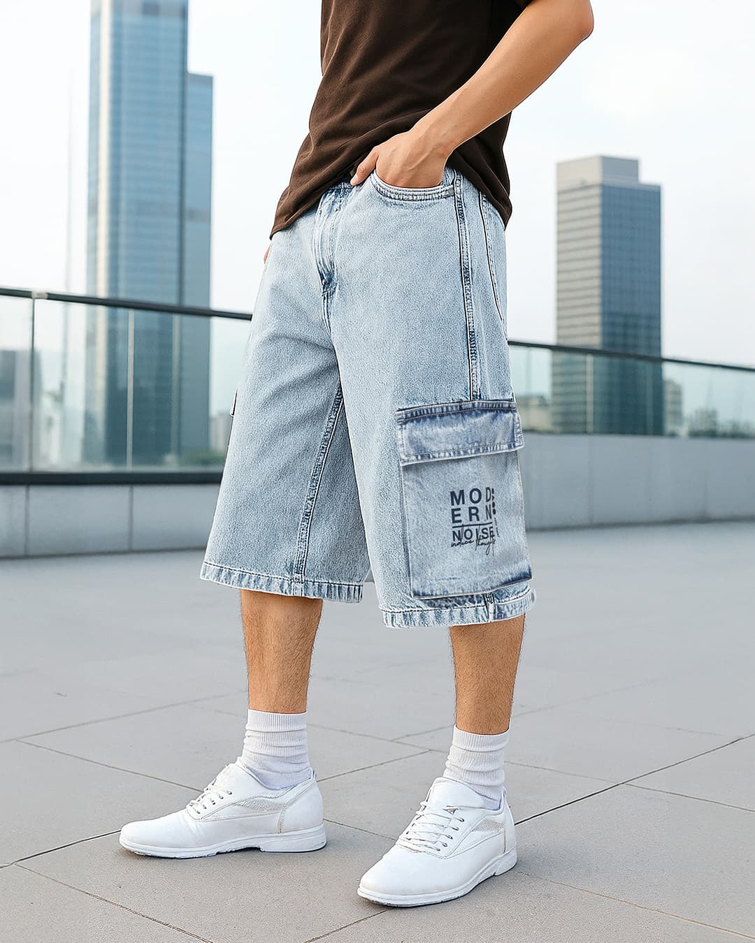 Buy Men's Light Blue Washed Baggy Fit Cargo Shorts Online at Bewakoof | Bewakoof Buy Men's Light Blue Washed Baggy Fit Cargo Shorts Online at Bewakoof | Bewakoof