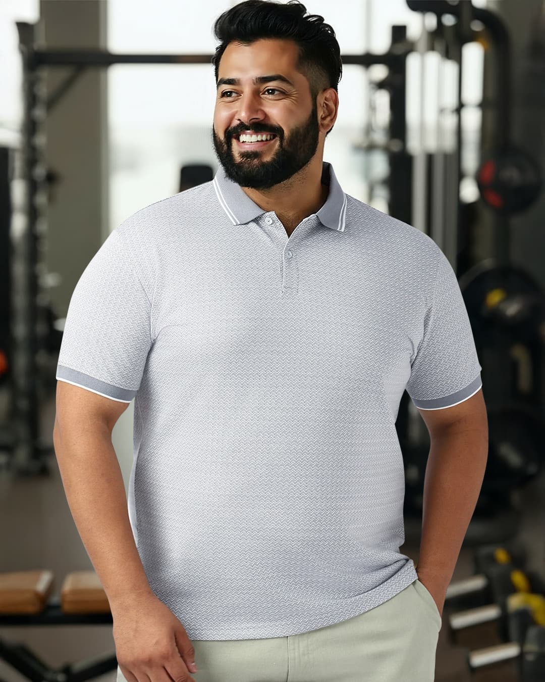 Buy Men's Light Grey Micro Geometric Printed Plus Size Polo T-shirt Online at Bewakoof Buy Men's Light Grey Micro Geometric Printed Plus Size Polo T-shirt Online at Bewakoof