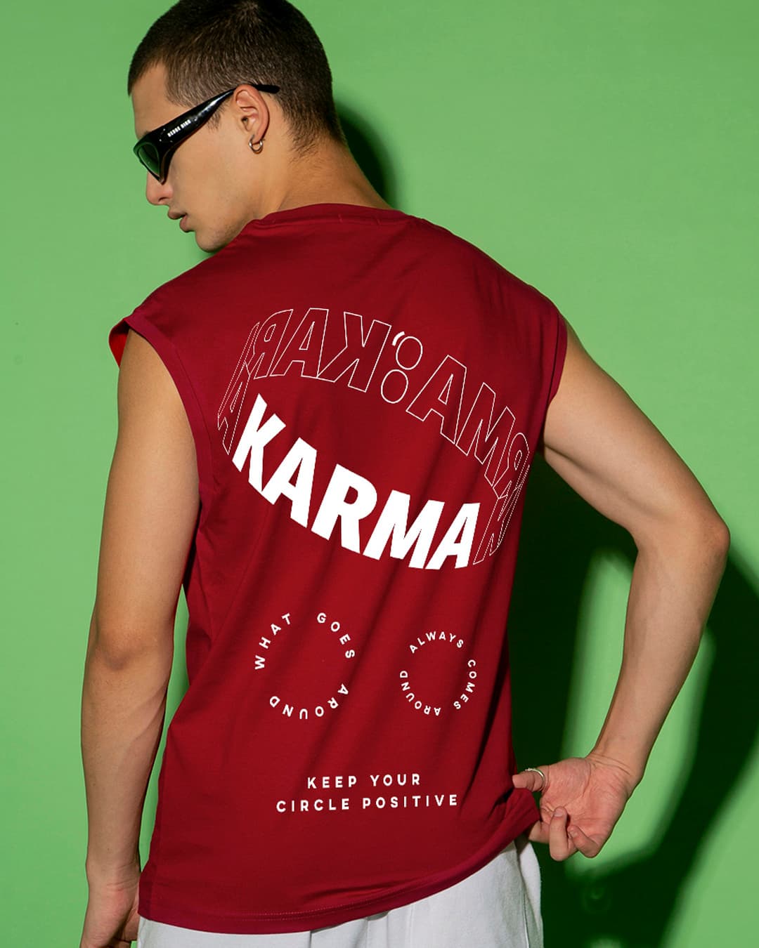 Buy Men's Red Karma Circles Graphic Printed Boxy Fit Vest Online at Bewakoof | Bewakoof Buy Men's Red Karma Circles Graphic Printed Boxy Fit Vest Online at Bewakoof | Bewakoof