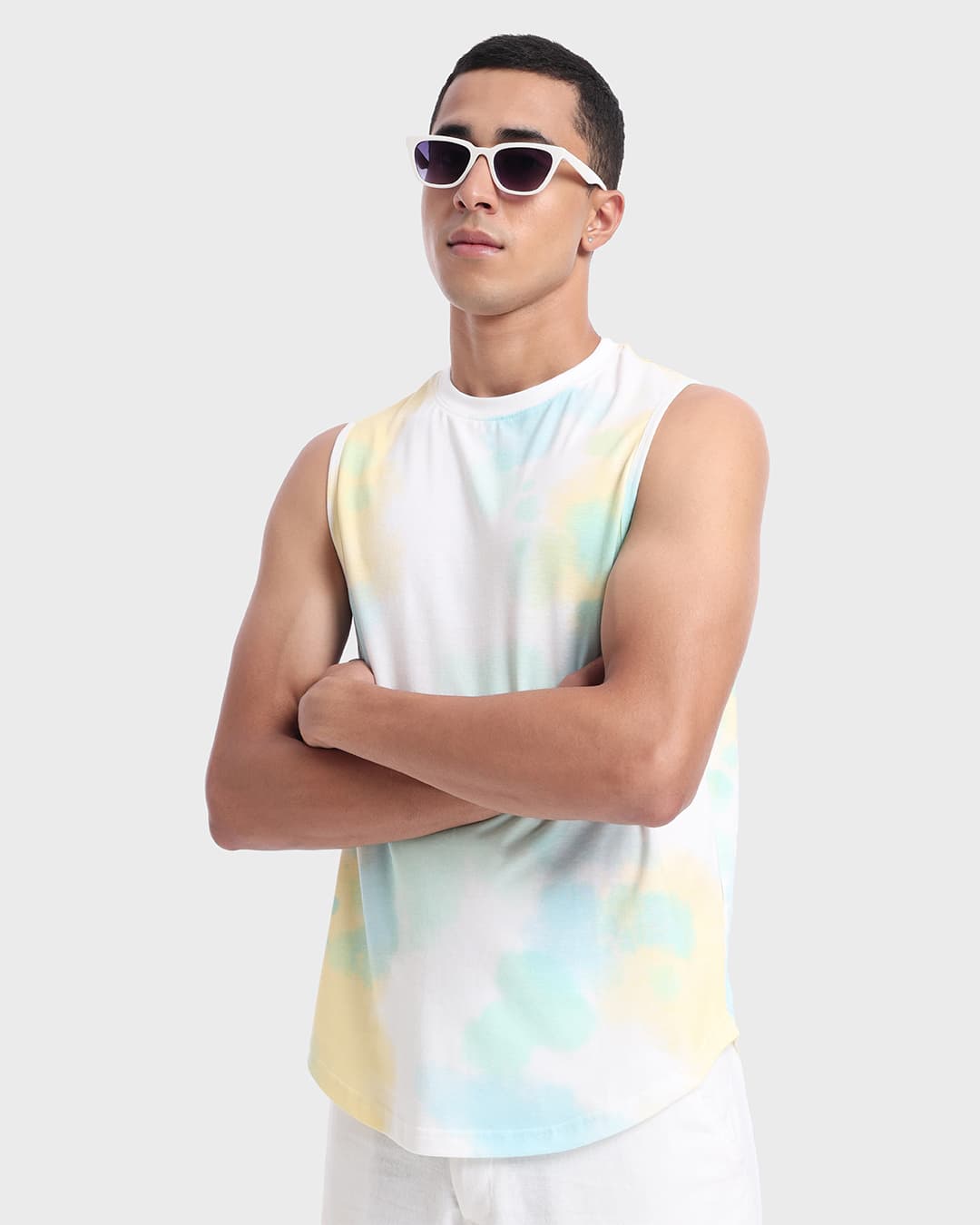 Buy Men's White Tie & Dye Deep Armhole Oversized Vest Online at Bewakoof | Bewakoof Buy Men's White Tie & Dye Deep Armhole Oversized Vest Online at Bewakoof | Bewakoof