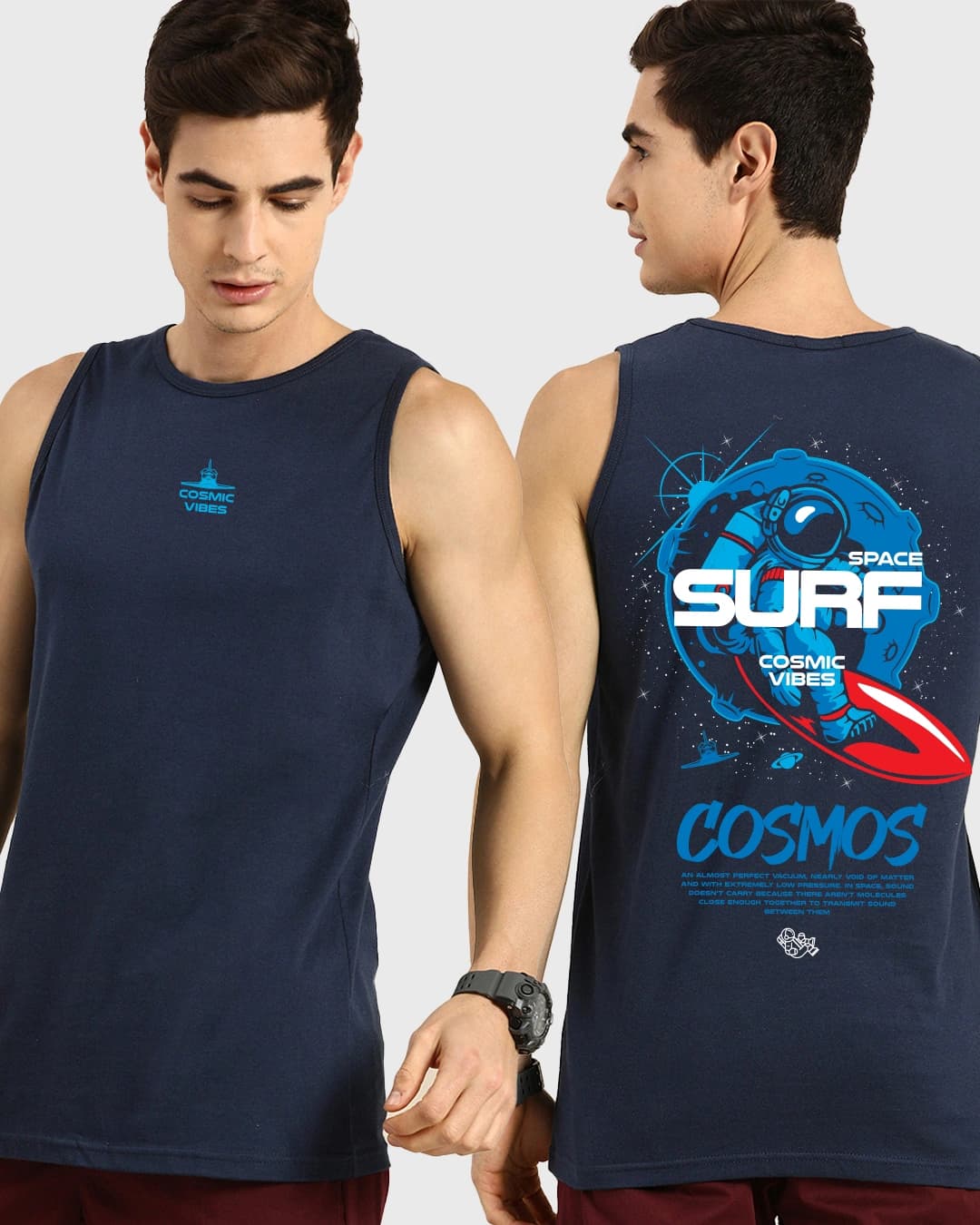 Buy Men's Blue Surf Cosmos Graphic Printed Vest Online at Bewakoof | Bewakoof Buy Men's Blue Surf Cosmos Graphic Printed Vest Online at Bewakoof | Bewakoof