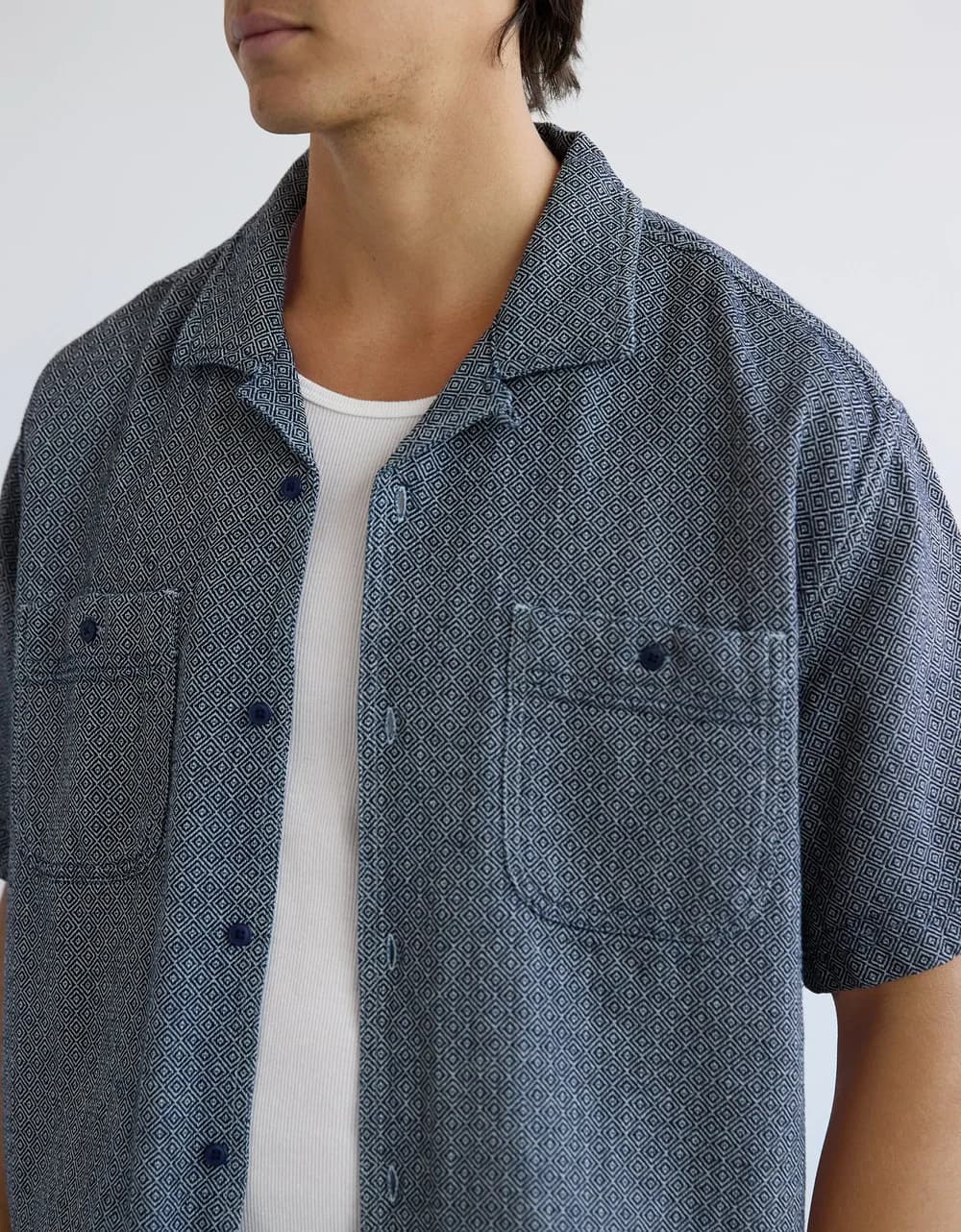 American Eagle Men Navy Printed Button-Up Poolside Shirt | Aeo American Eagle Men Navy Printed Button-Up Poolside Shirt | Aeo