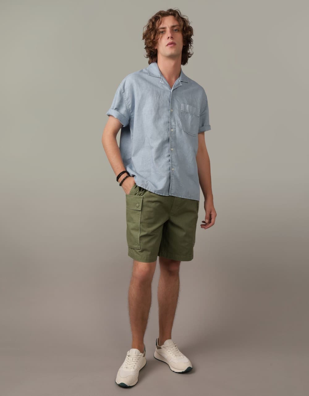 American Eagle Men Blue Linen-Blend Button-Up Poolside Shirt | Aeo American Eagle Men Blue Linen-Blend Button-Up Poolside Shirt | Aeo