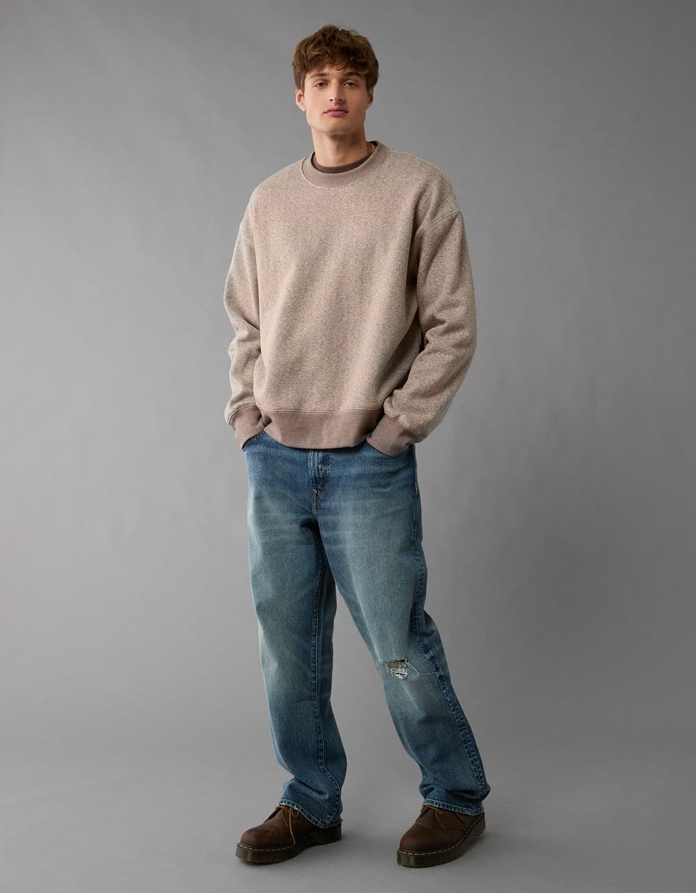 American Eagle Men Neutral Heavyweight Fleece Sweatshirt | Aeo American Eagle Men Neutral Heavyweight Fleece Sweatshirt | Aeo