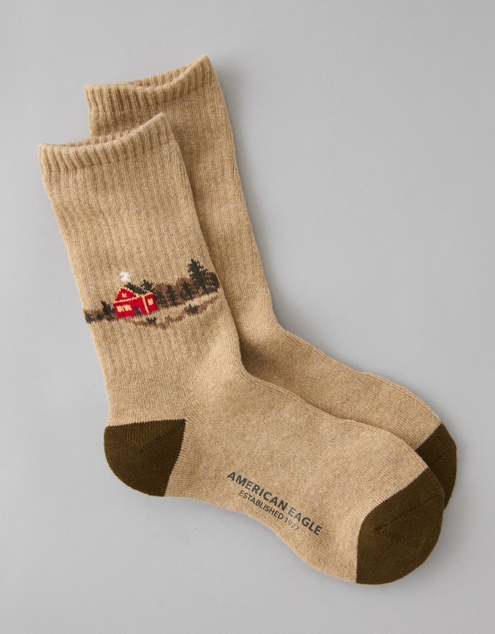 American Eagle Men Oatmeal Graphic Terry Crew Socks | Aeo American Eagle Men Oatmeal Graphic Terry Crew Socks | Aeo