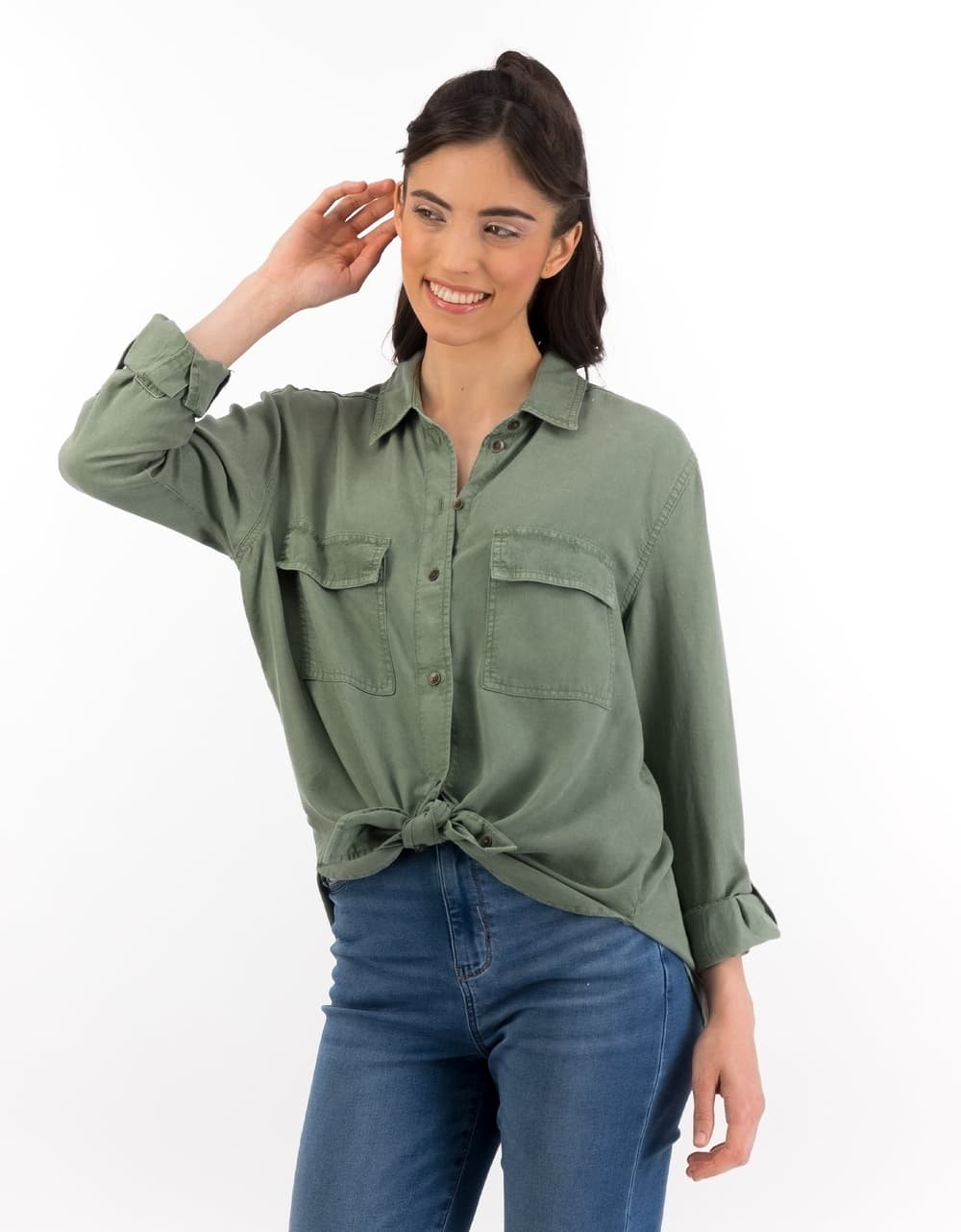 American Eagle Women Green Button-Up Shirt | Aeo American Eagle Women Green Button-Up Shirt | Aeo