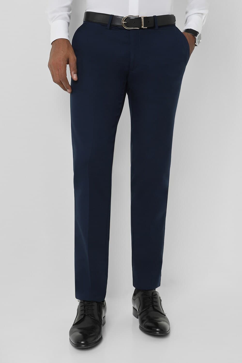 Men Navy Slim Fit Solid Formal Trousers Men Navy Slim Fit Solid Formal Trousers