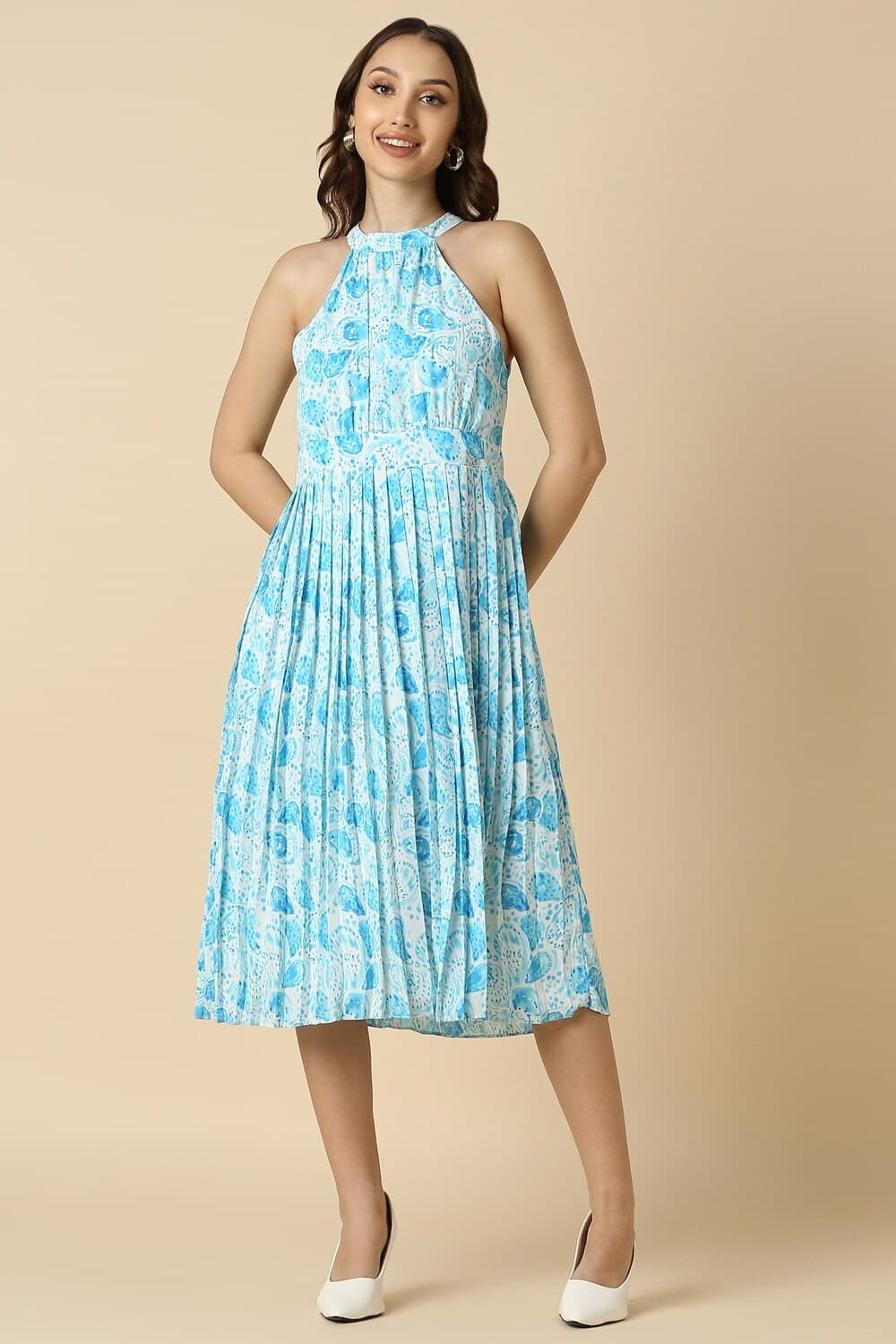 Women Blue Printed Casual Dress Women Blue Printed Casual Dress