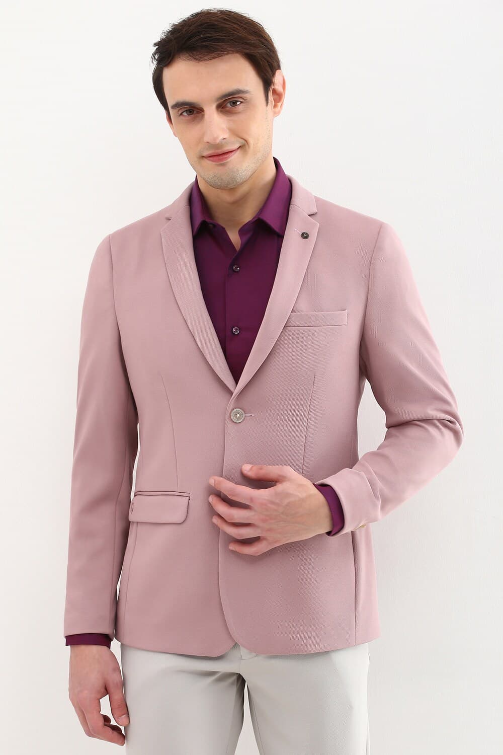 Men Pink Slim Fit Textured Formal Blazer Men Pink Slim Fit Textured Formal Blazer
