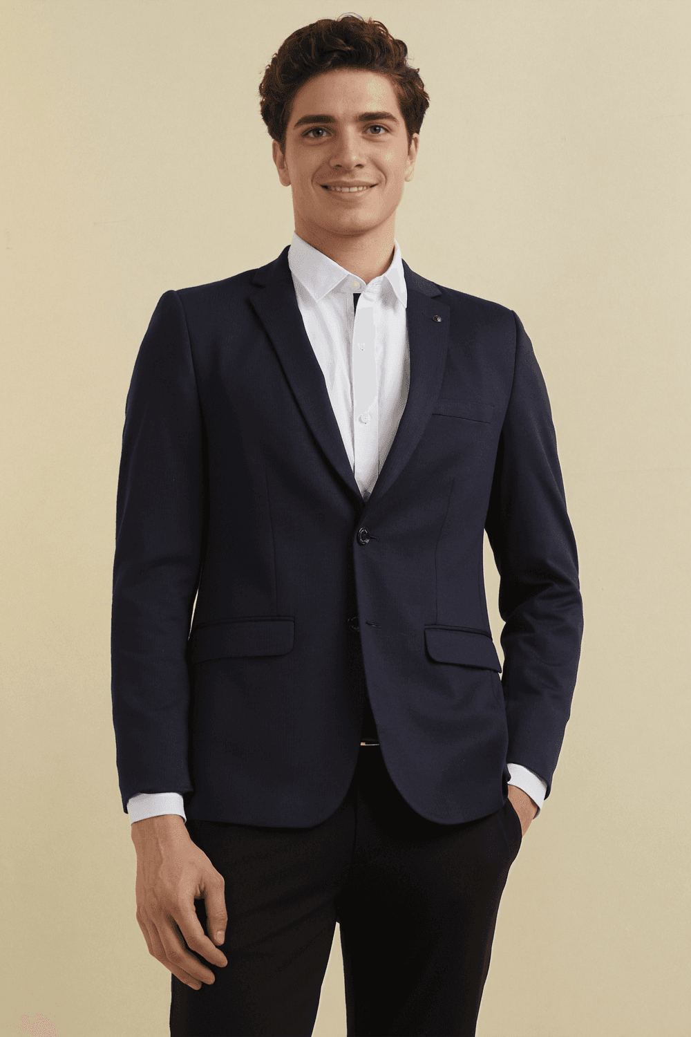 Men Navy Slim Fit Solid Formal Blazer Men Navy Slim Fit Solid Formal Blazer