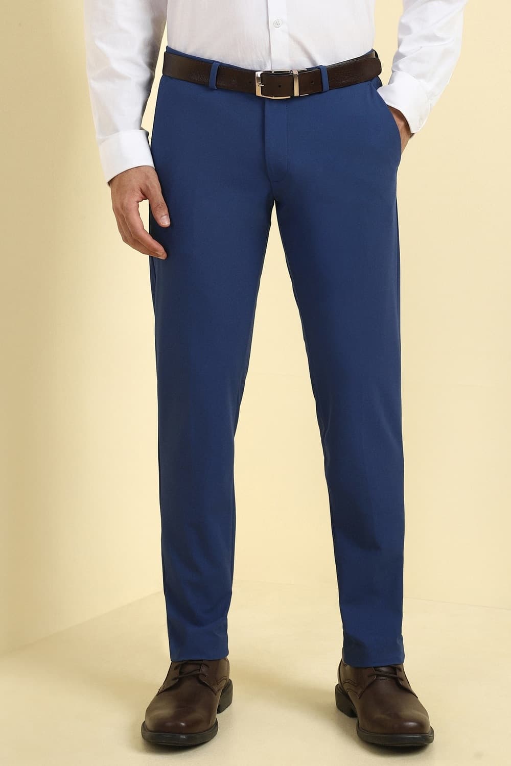 Men Blue Solid Formal Trousers Men Blue Solid Formal Trousers
