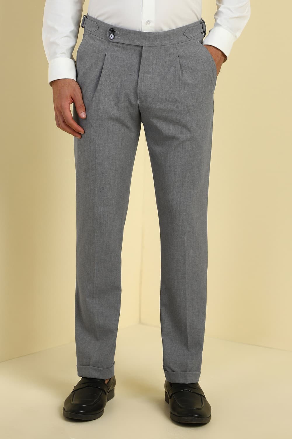 Men Grey Textured Casual Trousers Men Grey Textured Casual Trousers