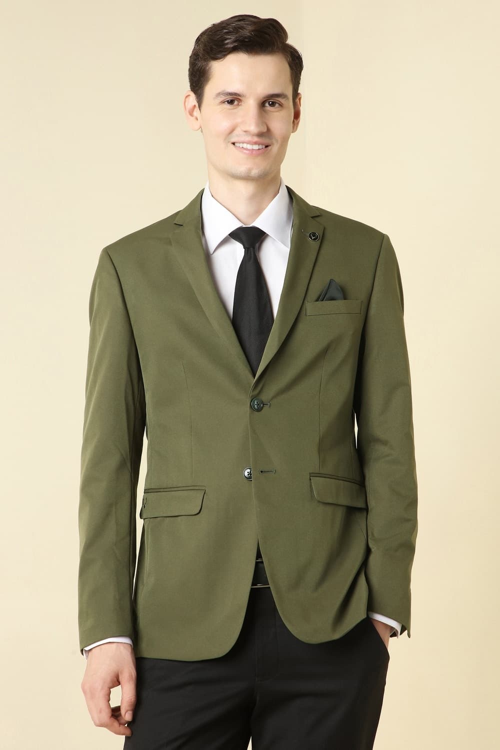 Men Olive Solid Formal Blazer Men Olive Solid Formal Blazer