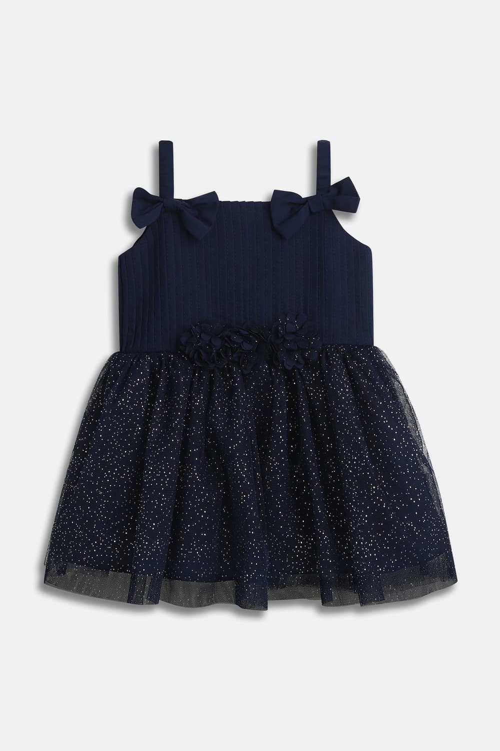 Girls Navy Textured Knee Length Party Dress Girls Navy Textured Knee Length Party Dress