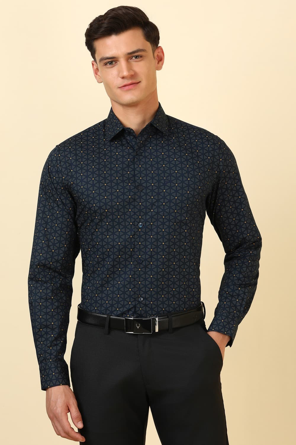 Men Navy Print Full Sleeves Formal Shirt Men Navy Print Full Sleeves Formal Shirt