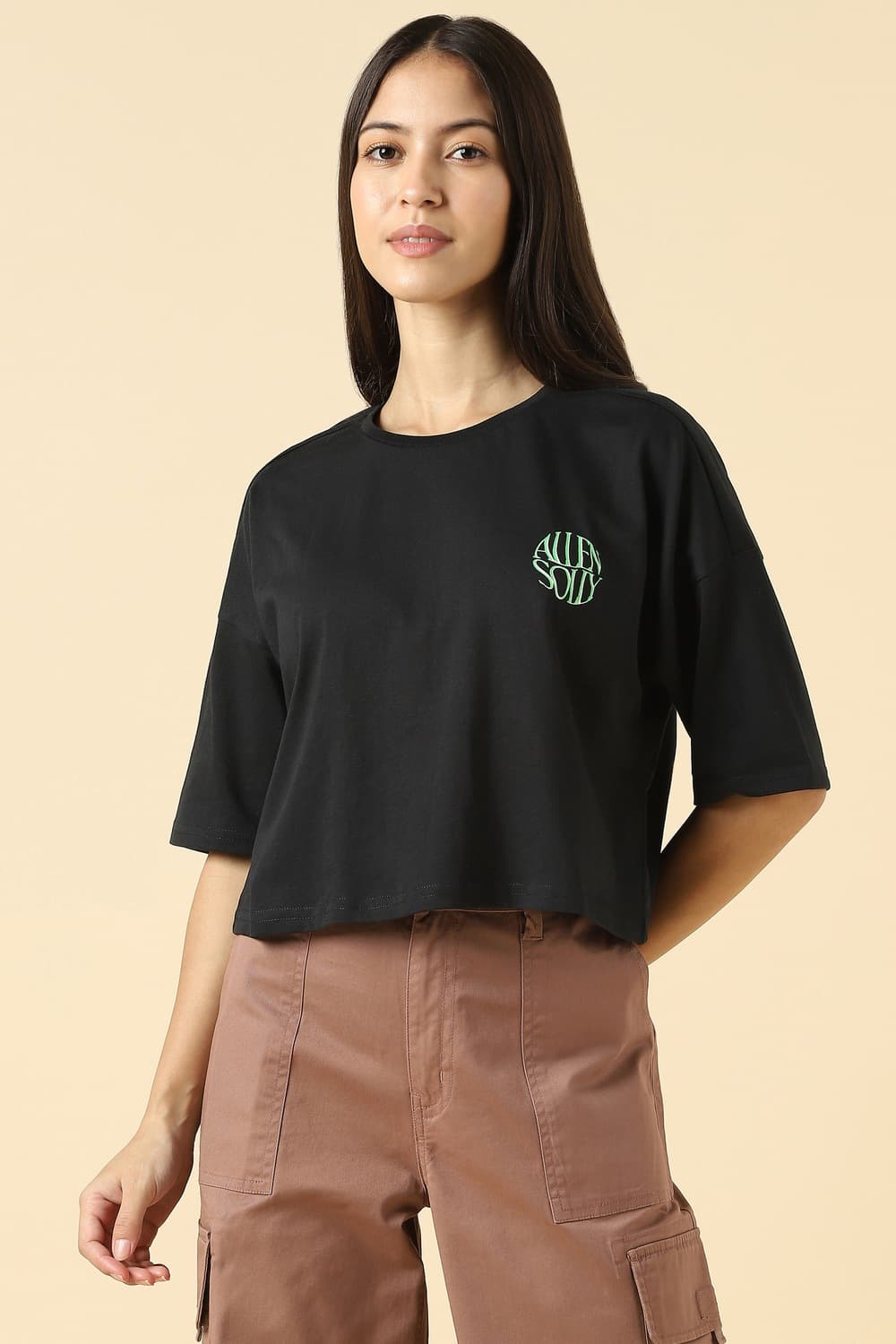 Women Black Solid Casual T-shirt Women Black Solid Casual T-shirt