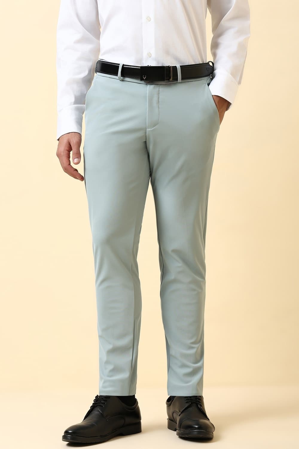 Men Light Blue Solid Formal Trousers Men Light Blue Solid Formal Trousers
