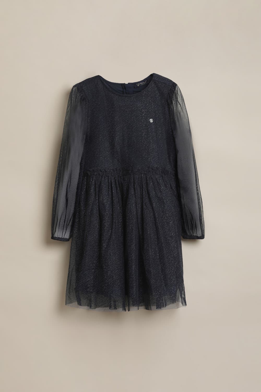 Girls Navy Print Knee Length Party Dress Girls Navy Print Knee Length Party Dress
