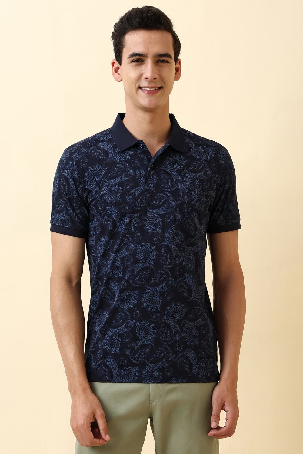 Men Navy Print Polo Neck T-shirt Men Navy Print Polo Neck T-shirt