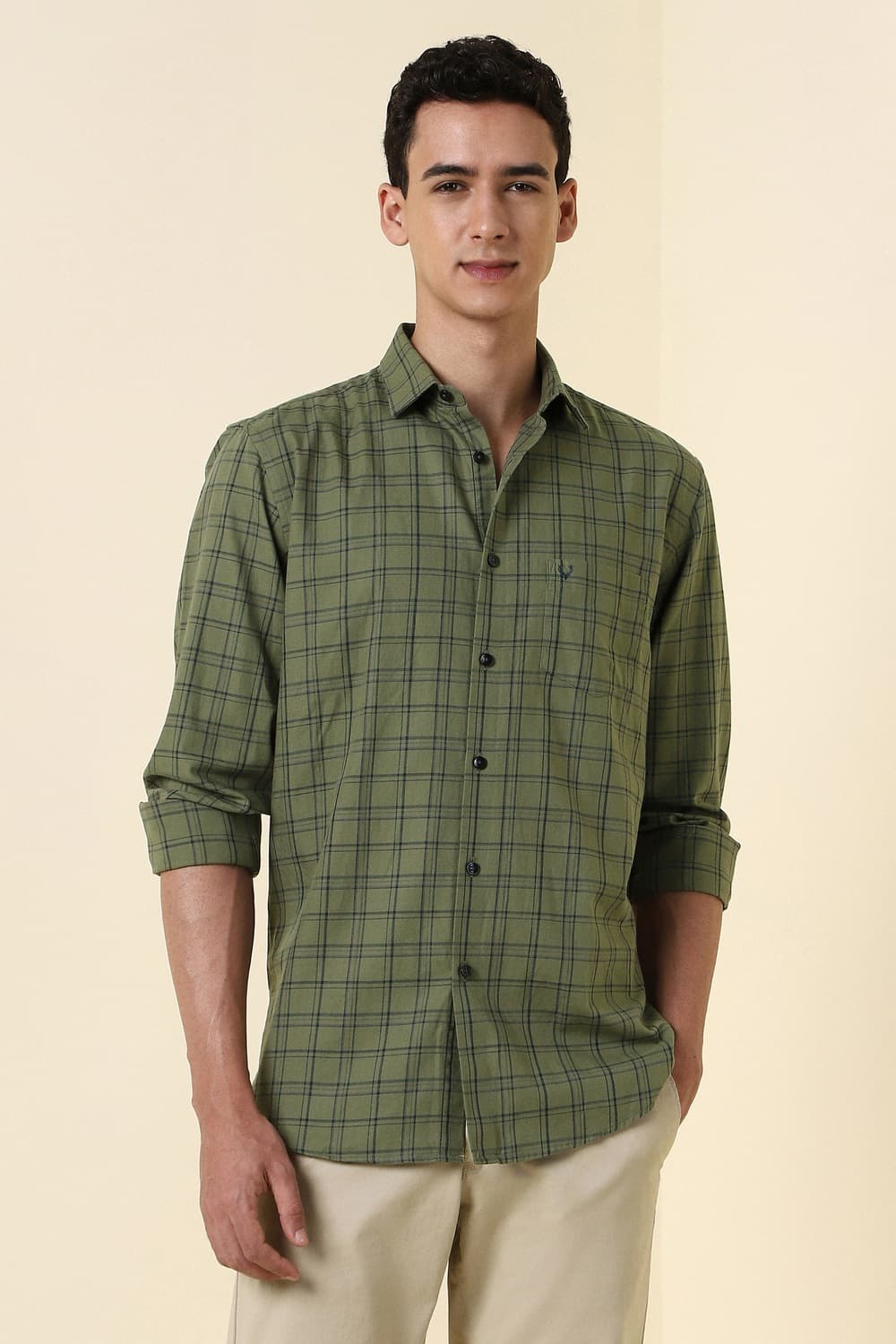 Men Olive Slim Fit Check Full Sleeves Casual Shirt Men Olive Slim Fit Check Full Sleeves Casual Shirt
