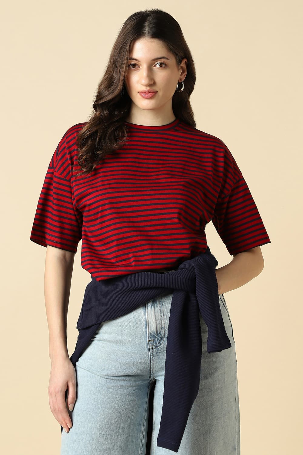 Women Red Stripe Casual T-shirt Women Red Stripe Casual T-shirt