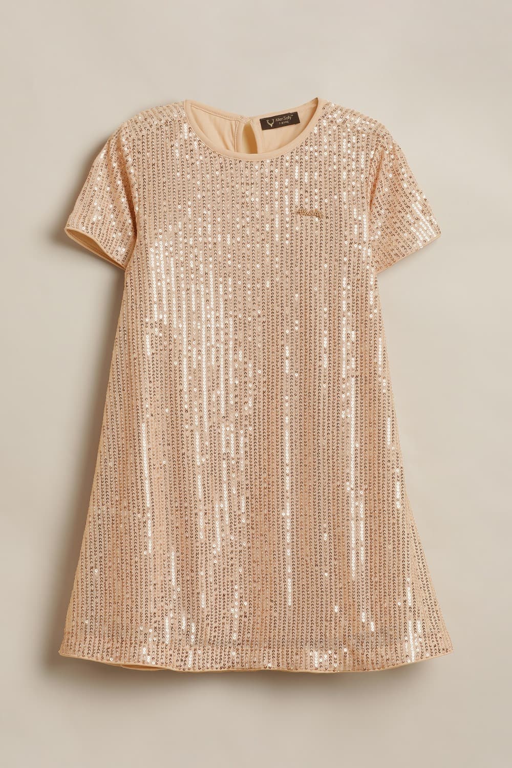 Girls Beige Print Knee Length Party Dress Girls Beige Print Knee Length Party Dress