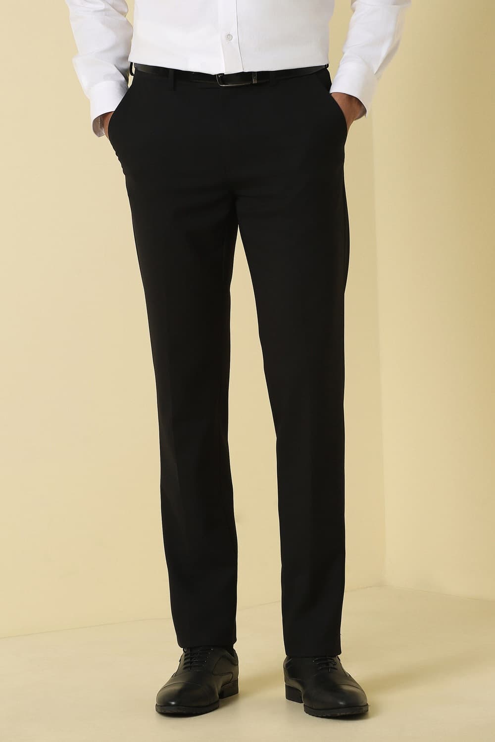 Men Black Solid Formal Trousers Men Black Solid Formal Trousers