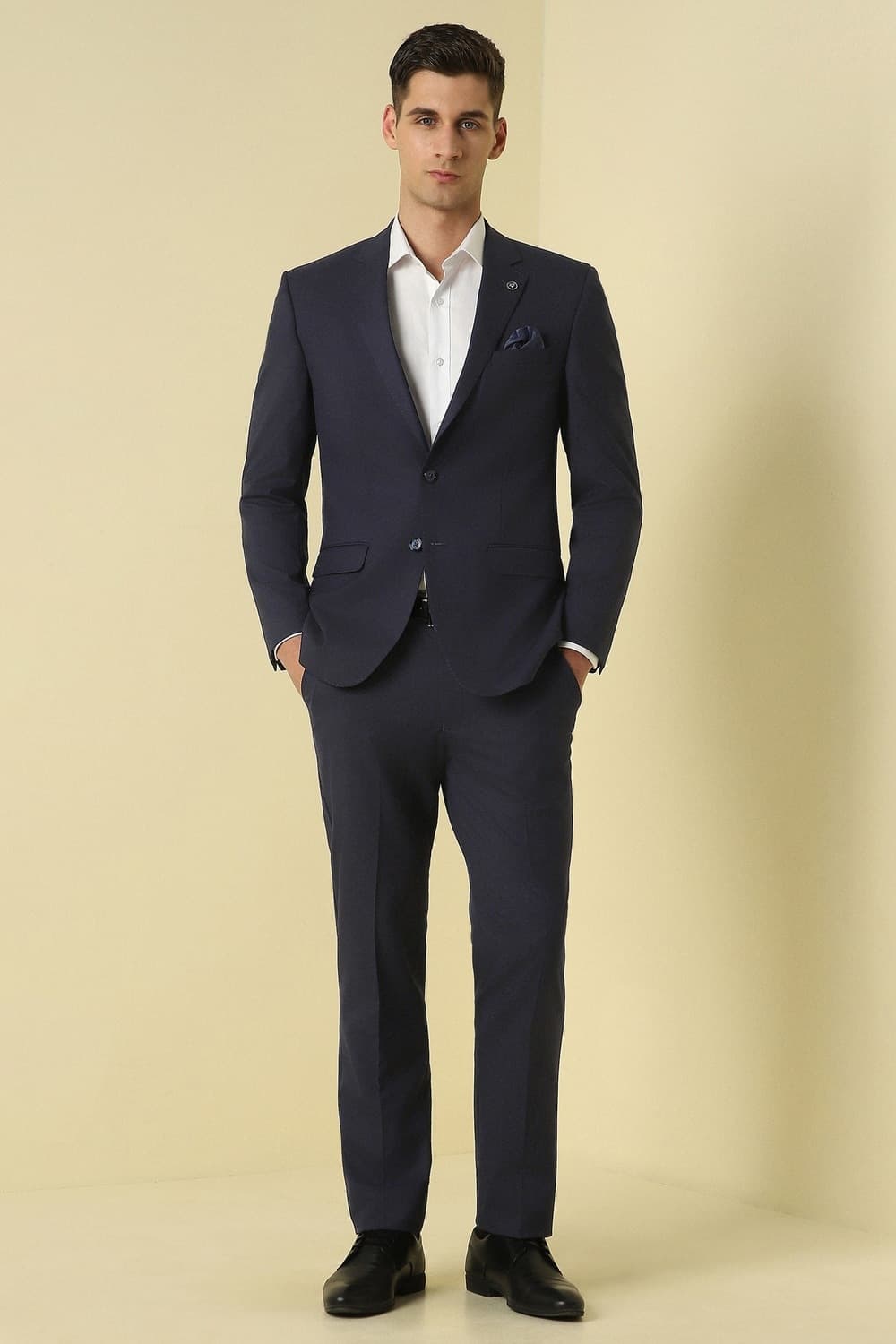 Men Navy Solid Formal Two Piece Suit Men Navy Solid Formal Two Piece Suit