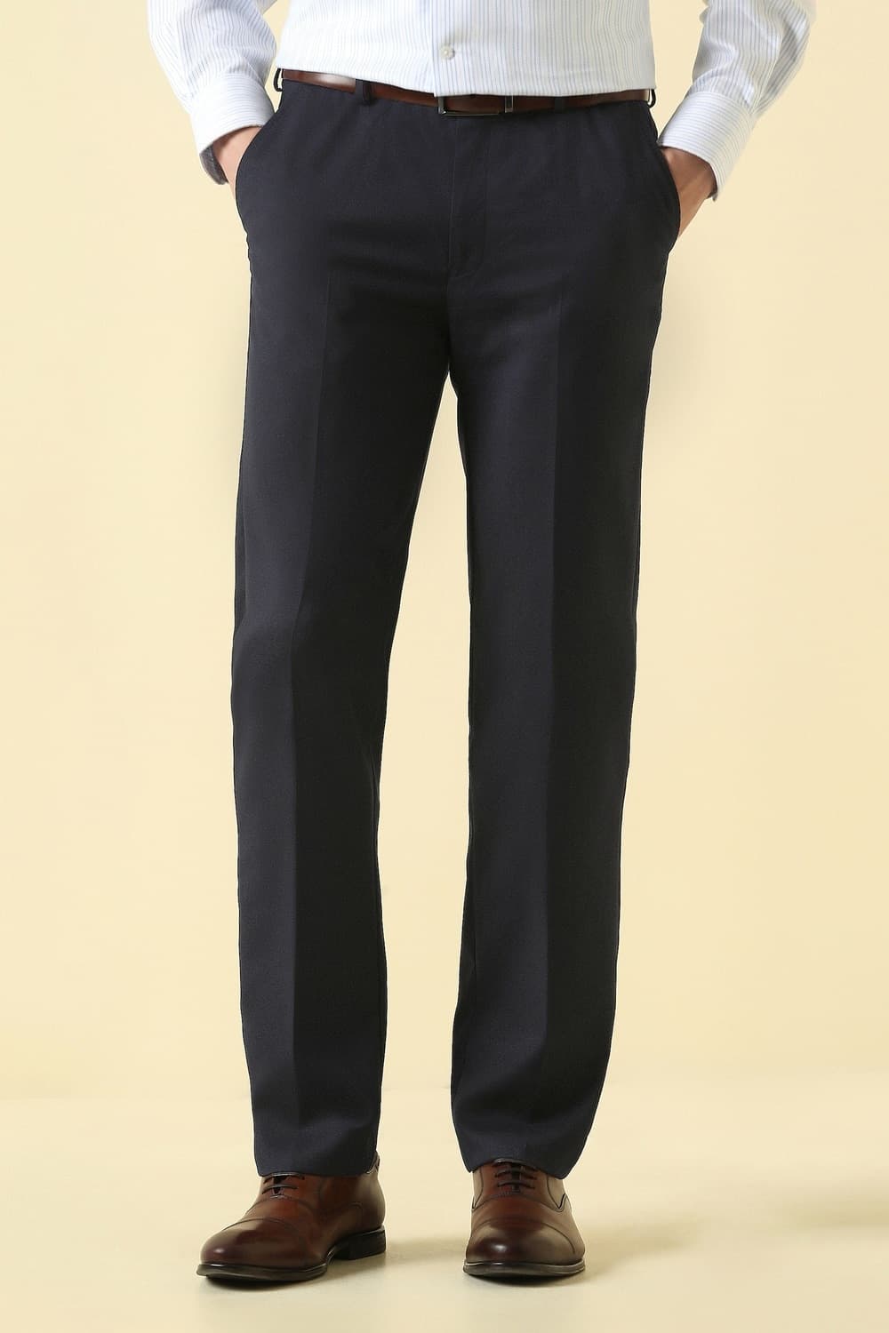 Men Navy Textured Formal Trousers Men Navy Textured Formal Trousers