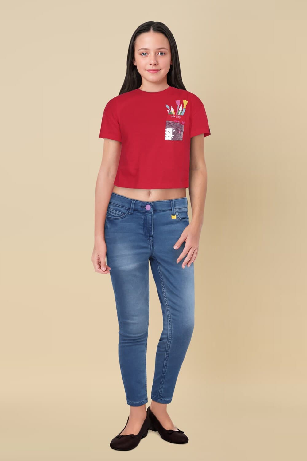 Girls Red Graphic Print Casual T-shirt Girls Red Graphic Print Casual T-shirt