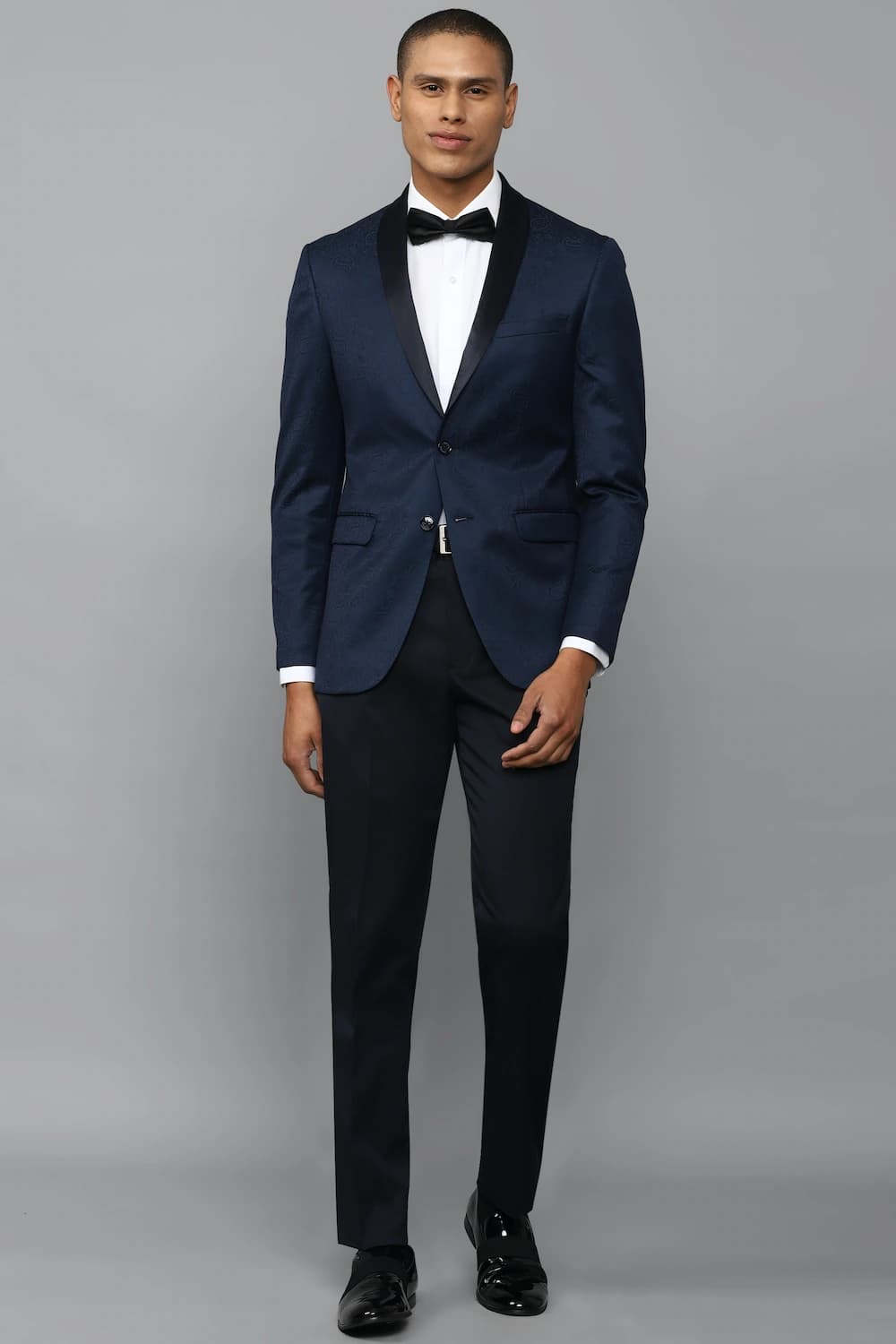 Men Navy Slim Fit Printed Formal Two Piece Suit | Allen Solly Men Navy Slim Fit Printed Formal Two Piece Suit | Allen Solly