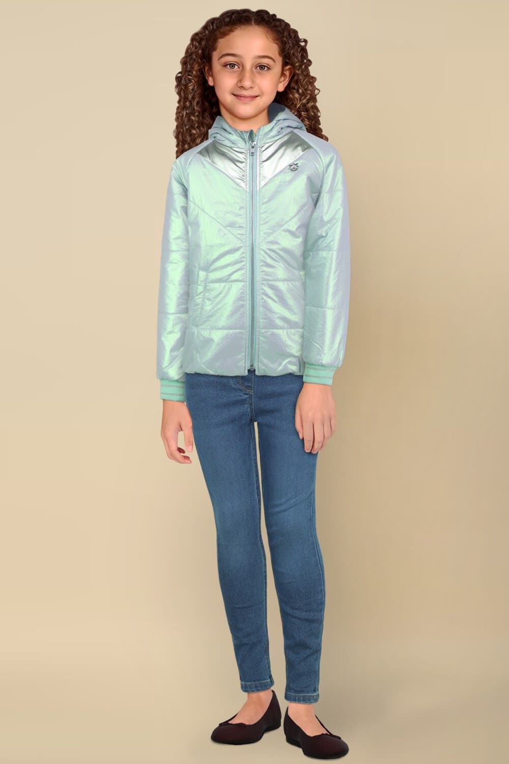 Girls Blue Patterned Regular Fit Jacket Girls Blue Patterned Regular Fit Jacket