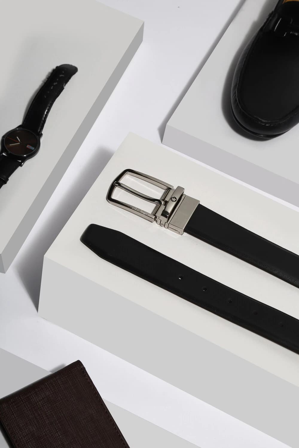 Men Black Solid Genuine Leather Formal Belt | Louisphilippe Men Black Solid Genuine Leather Formal Belt | Louisphilippe