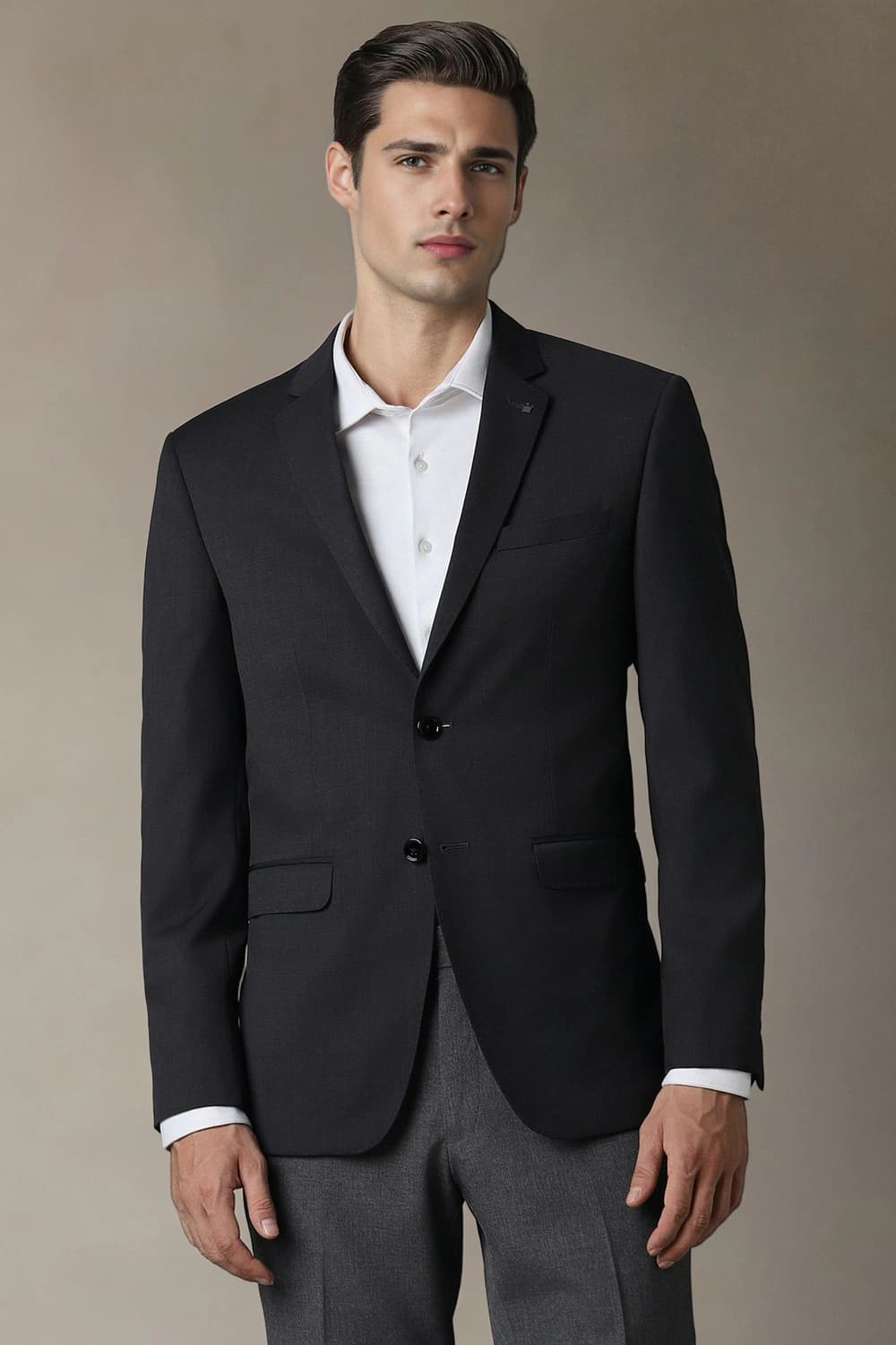 Men Black Slim Fit Textured Formal Blazer | Louisphilippe Men Black Slim Fit Textured Formal Blazer | Louisphilippe