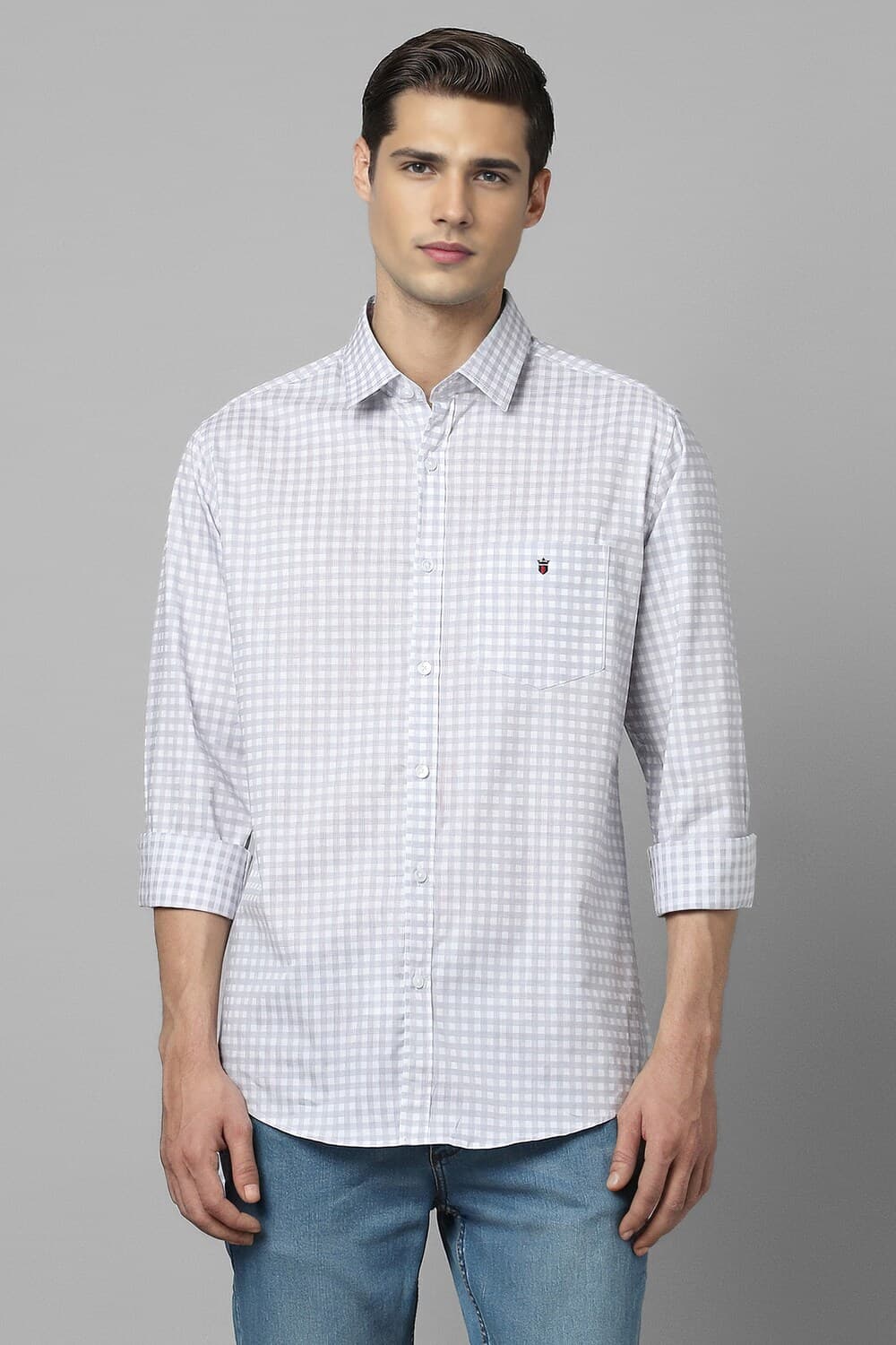 Men Grey Slim Fit Check Full Sleeves Casual Shirt | Louisphilippe Men Grey Slim Fit Check Full Sleeves Casual Shirt | Louisphilippe