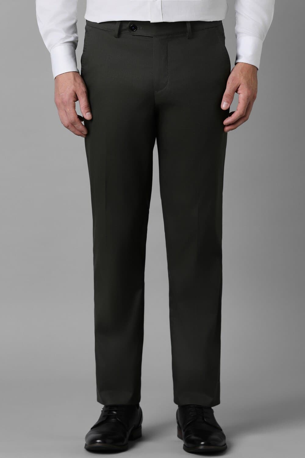 Men Grey Slim Fit Textured Flat Front Formal Trousers | Louisphilippe Men Grey Slim Fit Textured Flat Front Formal Trousers | Louisphilippe