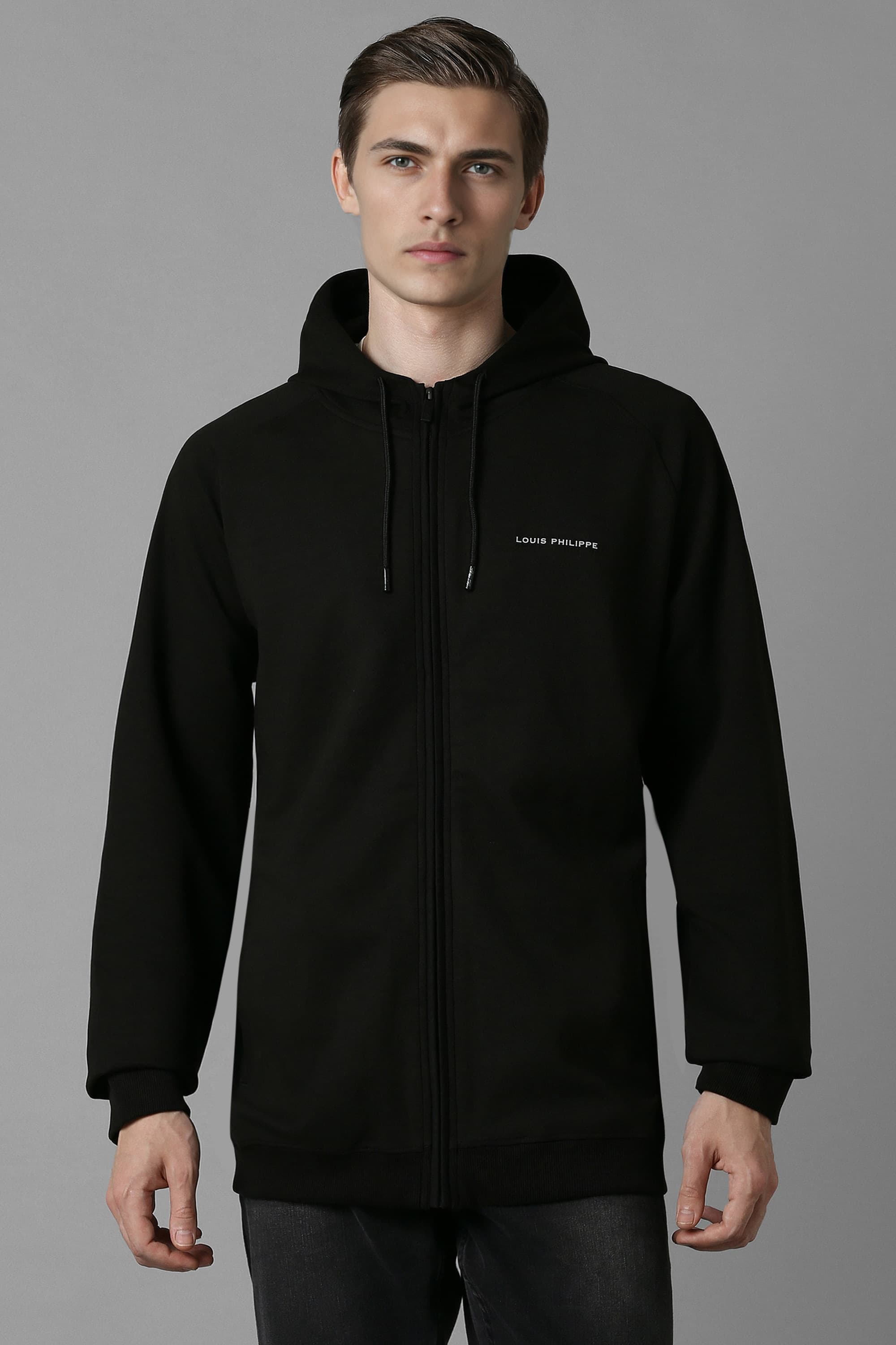 Men Casual Black Solid Sweatshirt | Louisphilippe Men Casual Black Solid Sweatshirt | Louisphilippe