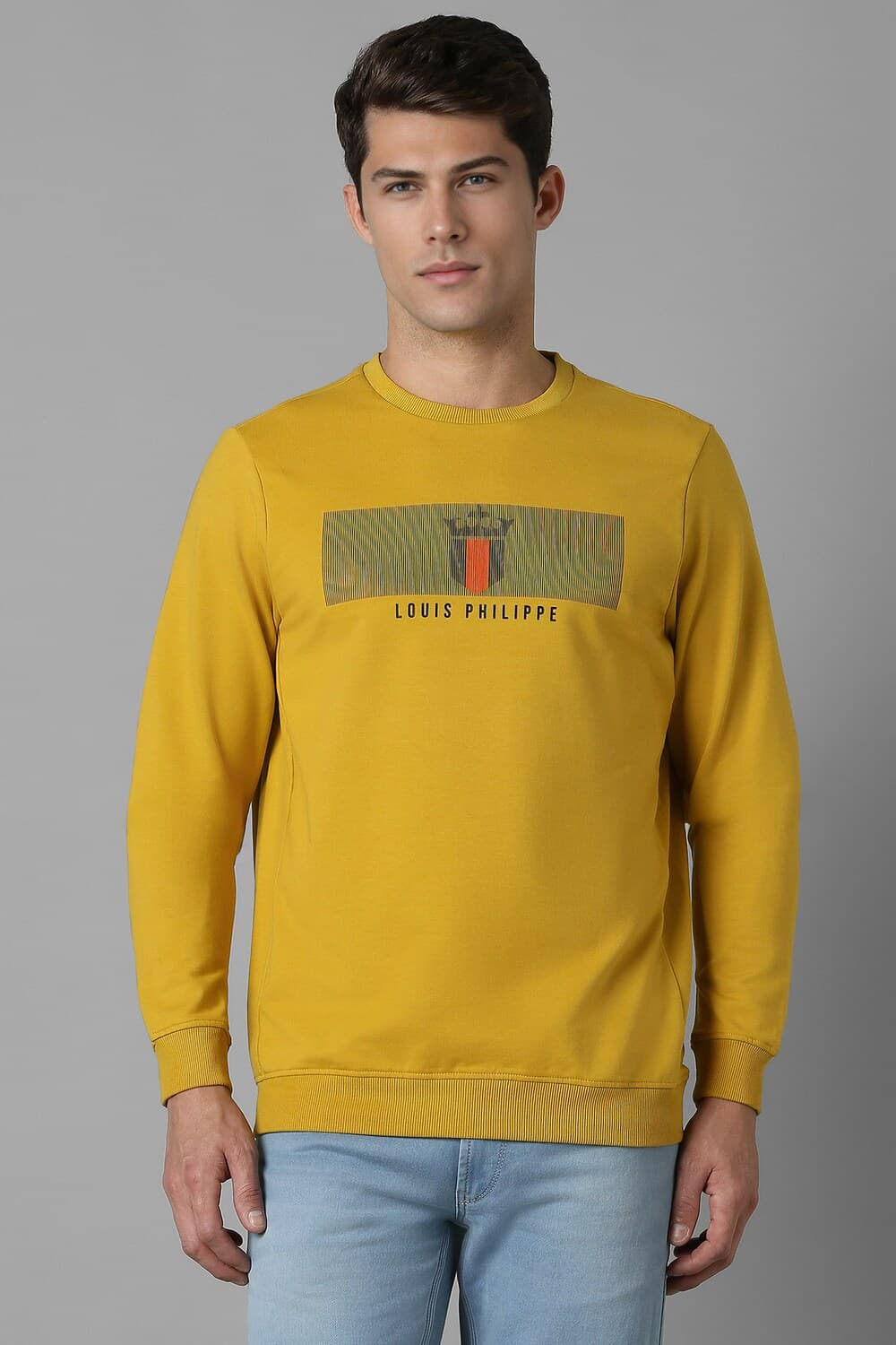 Men Casual Yellow Patterned Sweatshirt | Louisphilippe Men Casual Yellow Patterned Sweatshirt | Louisphilippe
