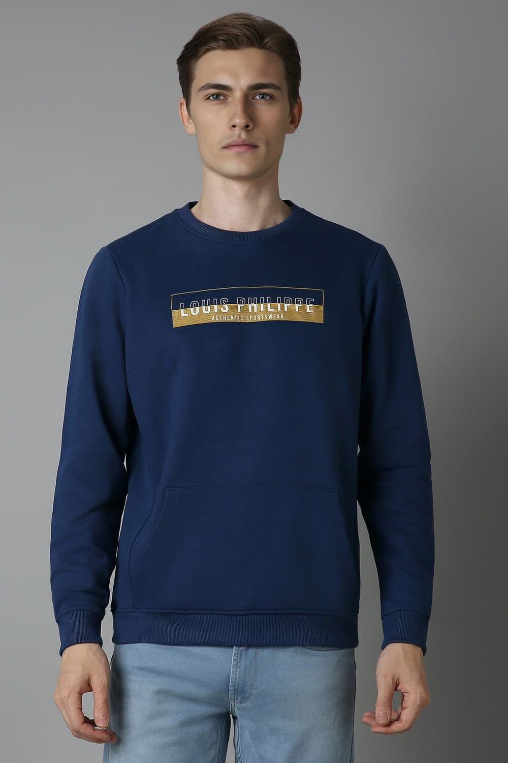 Men Casual Navy Print Sweatshirt | Louisphilippe Men Casual Navy Print Sweatshirt | Louisphilippe