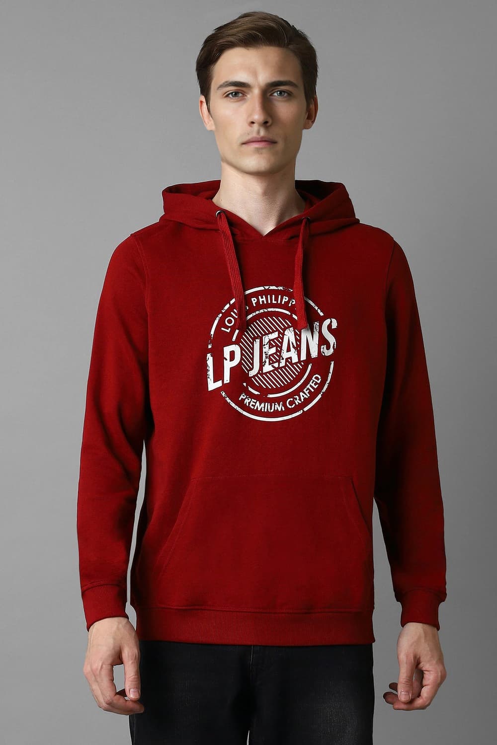 Men Casual Red Print Sweatshirt | Louisphilippe Men Casual Red Print Sweatshirt | Louisphilippe