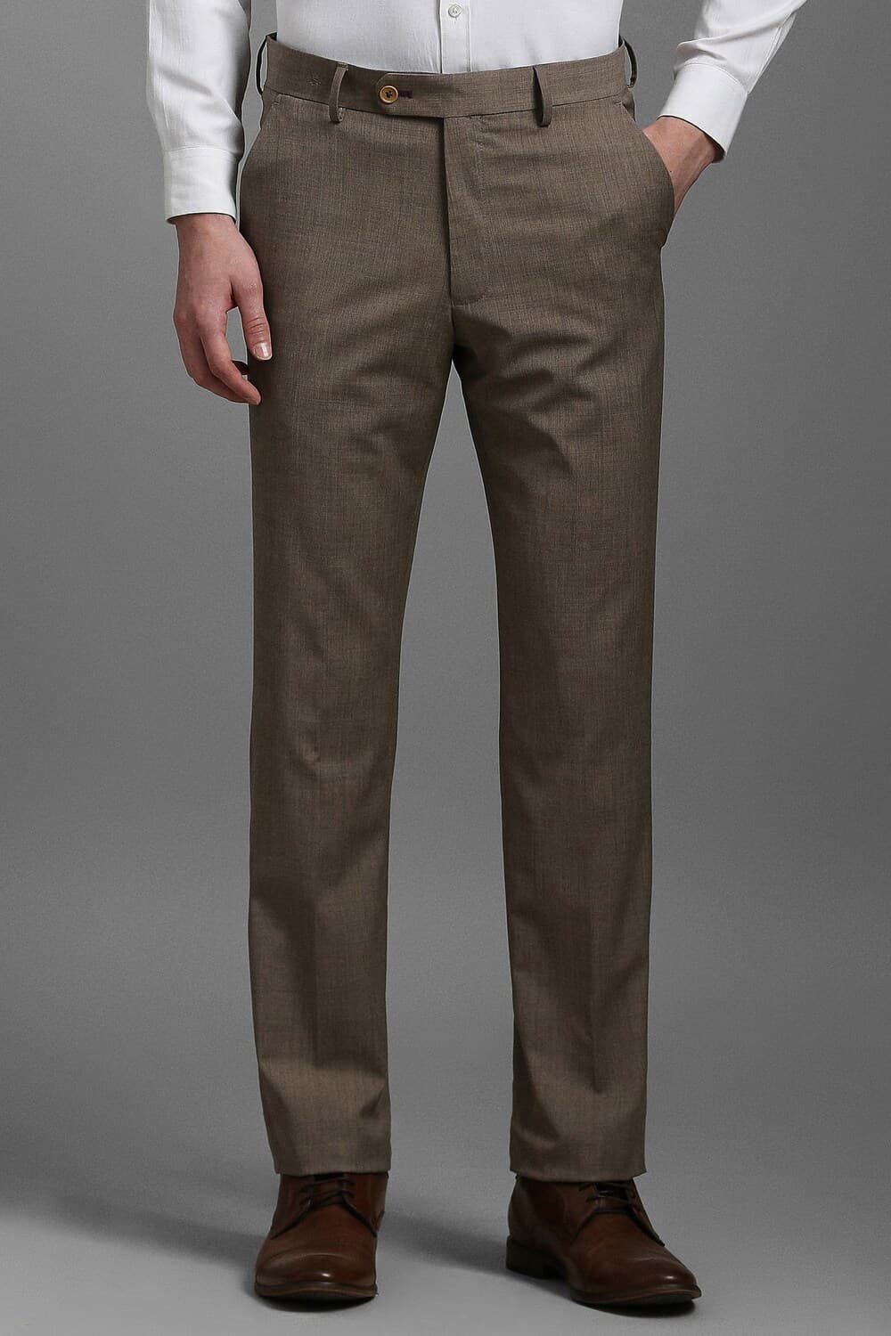 Men Brown Slim Fit Textured Flat Front Formal Trousers | Louisphilippe Men Brown Slim Fit Textured Flat Front Formal Trousers | Louisphilippe