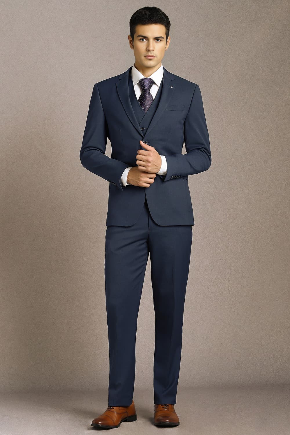 Men Navy Slim Fit Textured Formal Three Piece Suit | Louisphilippe Men Navy Slim Fit Textured Formal Three Piece Suit | Louisphilippe