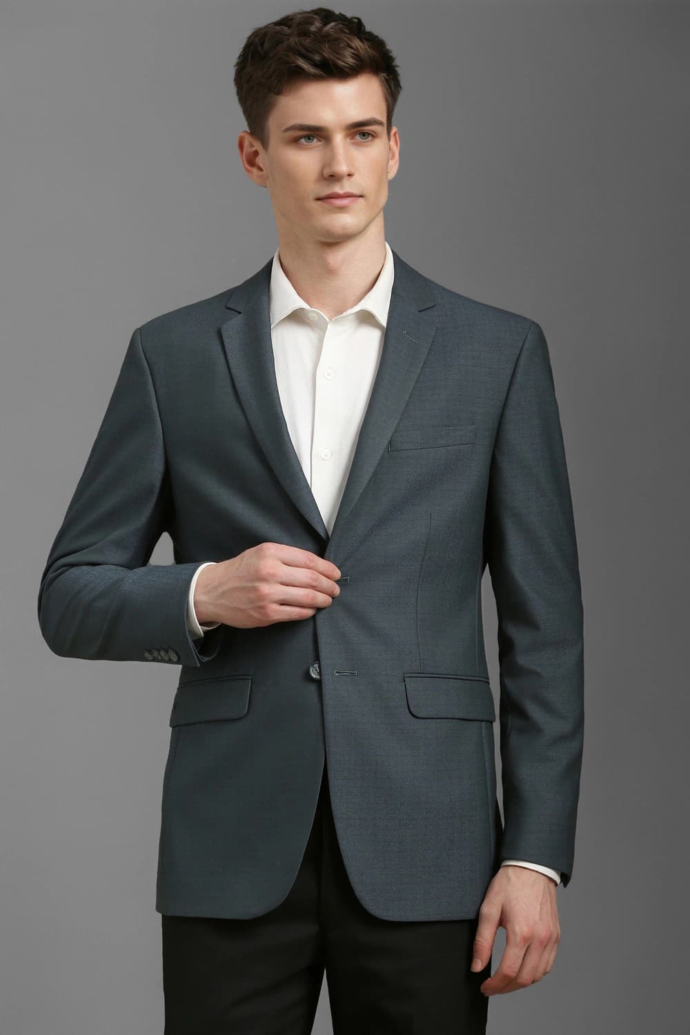 Men Grey Slim Fit Check Formal Blazer | Louisphilippe Men Grey Slim Fit Check Formal Blazer | Louisphilippe