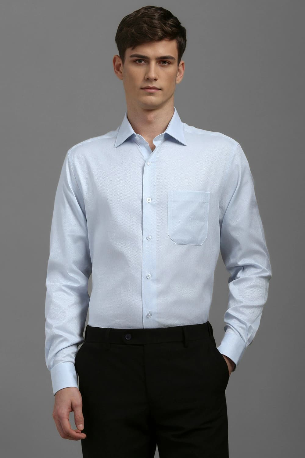 Men Light Blue Classic Fit Textured Full Sleeves Formal Shirt | Louisphilippe Men Light Blue Classic Fit Textured Full Sleeves Formal Shirt | Louisphilippe